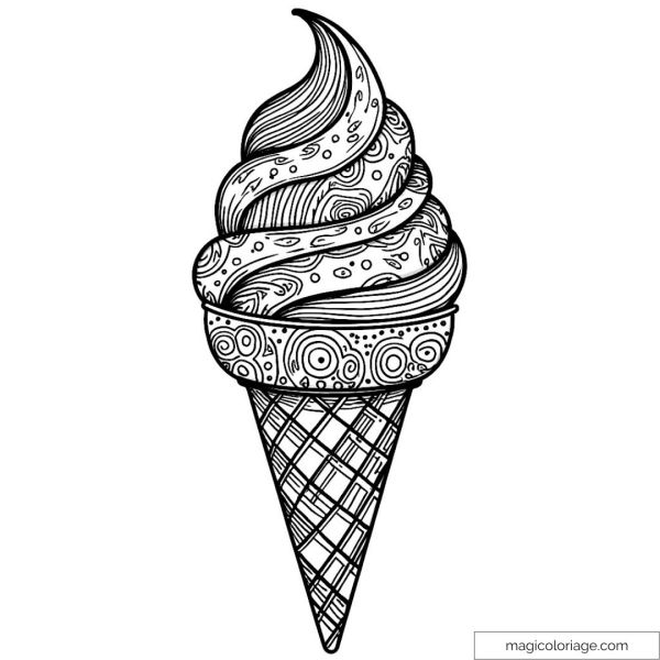 Soft serve ice cream with intricate coloring designs.