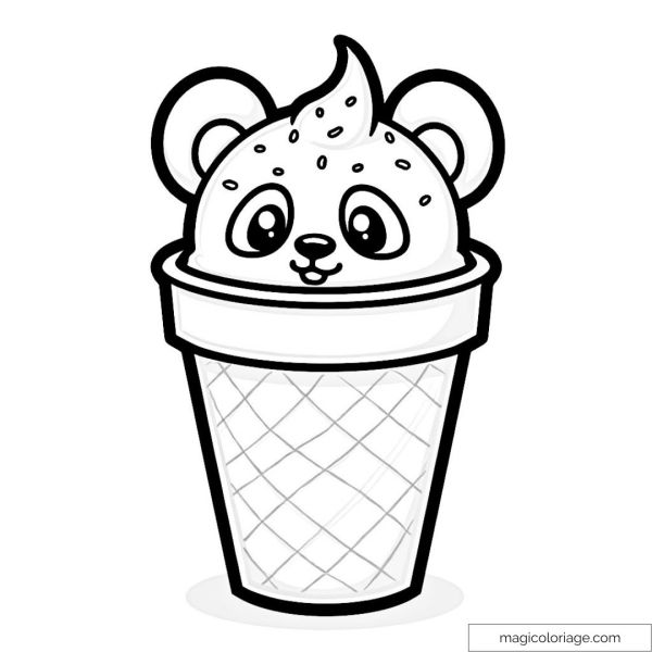 Adorable ice cream bear in a cone to color.