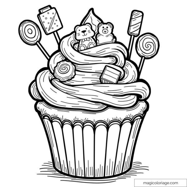 Cupcake to decorate with bears and various sweets