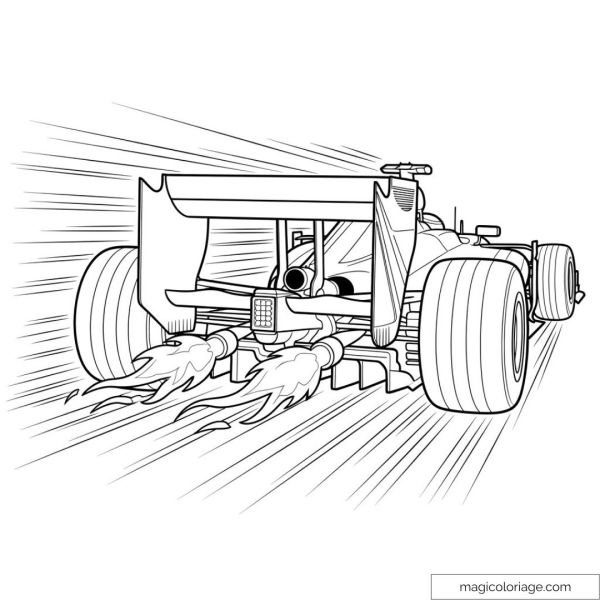 Image de voiture de course Formule 1 émettant des flammes