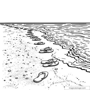 Image de tongs sur une plage avec des vagues