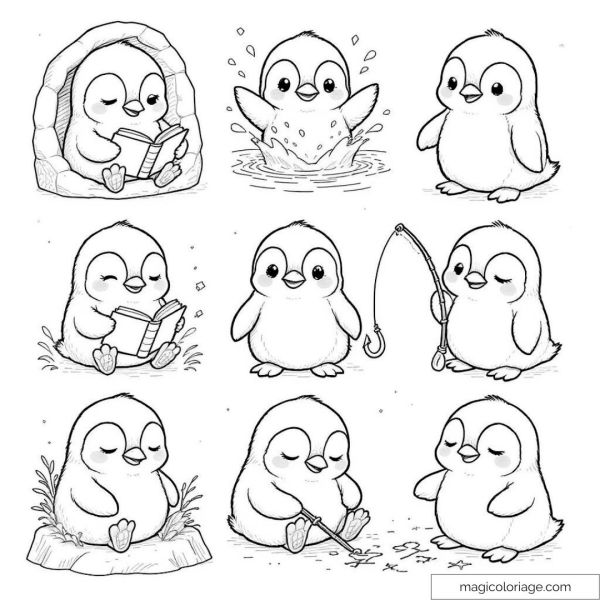 Adorable little penguins reading