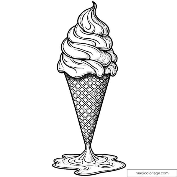Coloring ice cream cone with melting cream for children and adults