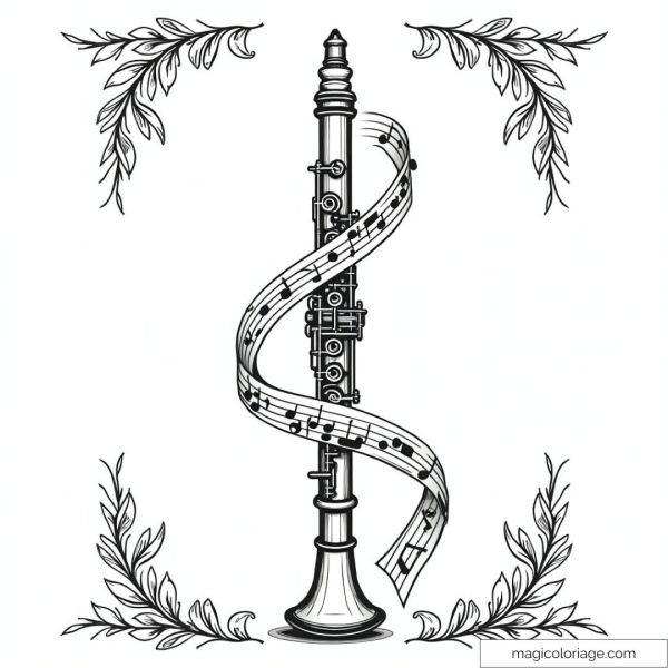Clarinet drawing with rolled up sheet music