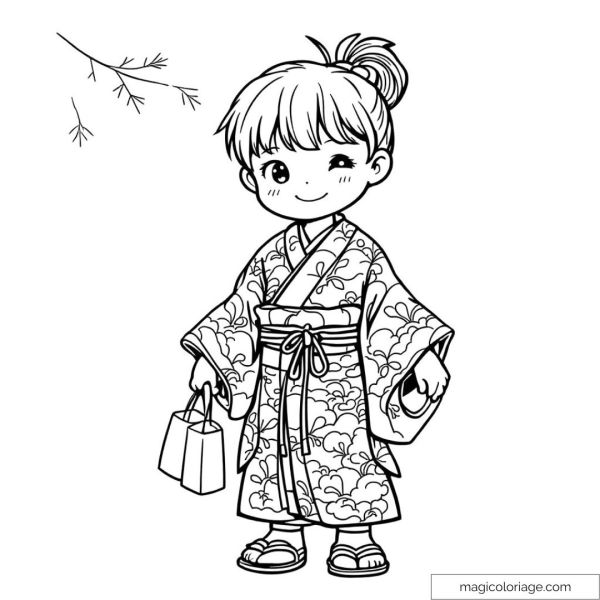 Girl in kimono with bag