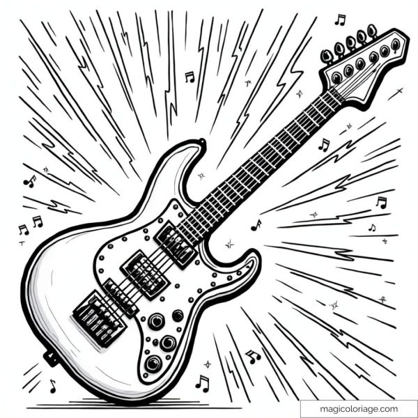 Electric guitar with musical notes and lightning