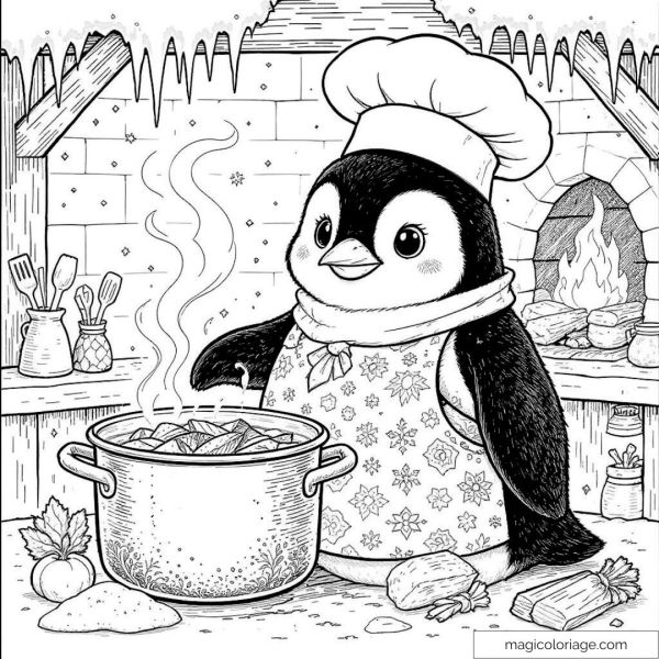 Penguin cook with pot