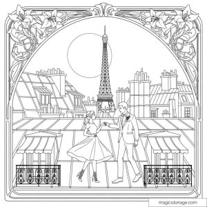 Dessin détaillé avec couple romantique