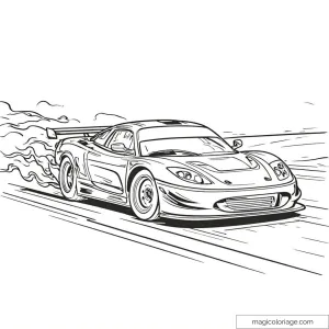 Dessin à colorier d'une voiture de course sur circuit
