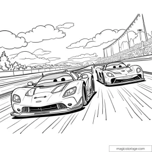 Voitures de course amusantes en compétition sur un circuit.
