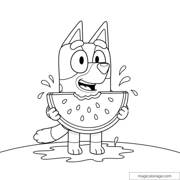 Bluey eats a watermelon
