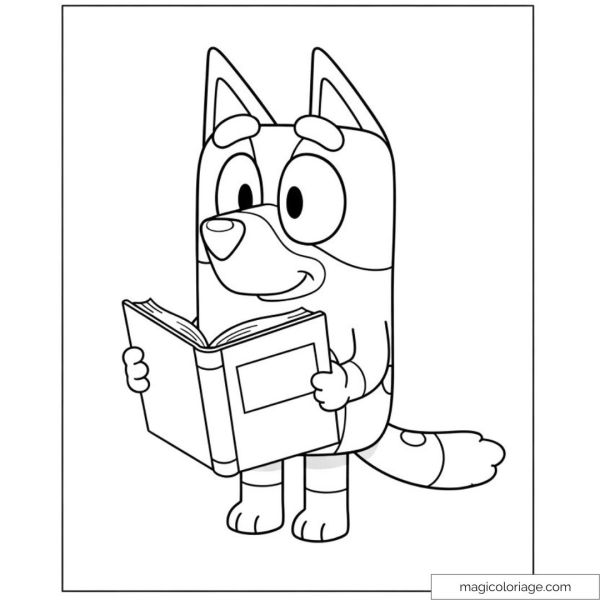 Bluey reading a children's coloring book