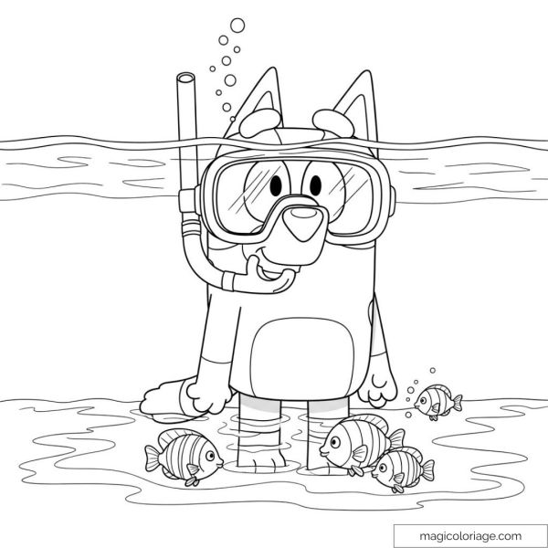 Bluey goes diving with fish