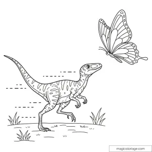 Dessin de dinosaure courant vers un papillon
