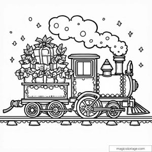 Image de locomotive avec cadeaux et décoration florale