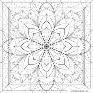 Mandala complexe en motifs géométriques à colorier.