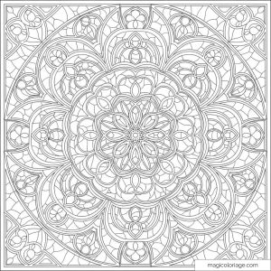 Mandala complexe avec motifs circulaires détaillés à colorier.