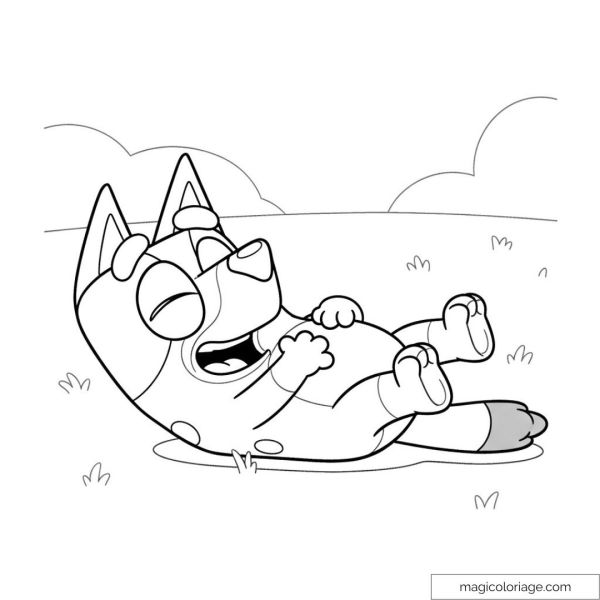 Bluey laughing lying in the grass