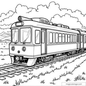 Dessin de train sur une voie ferrée