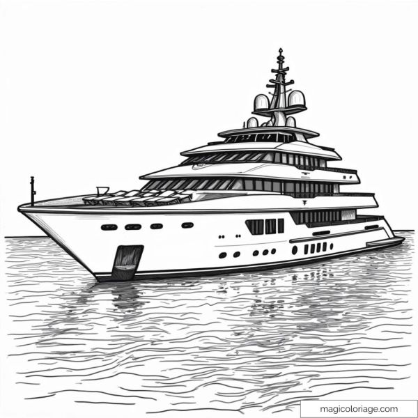 Dessin détaillé de yacht sur mer calme