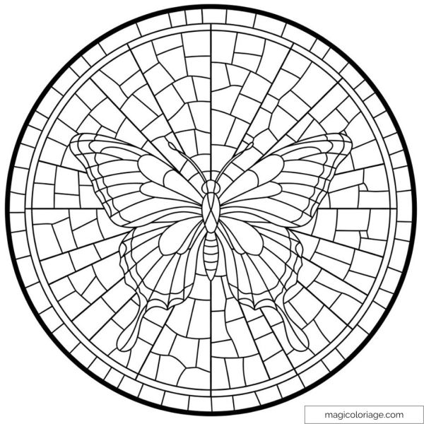 Dessin d'un papillon mandala vitrail