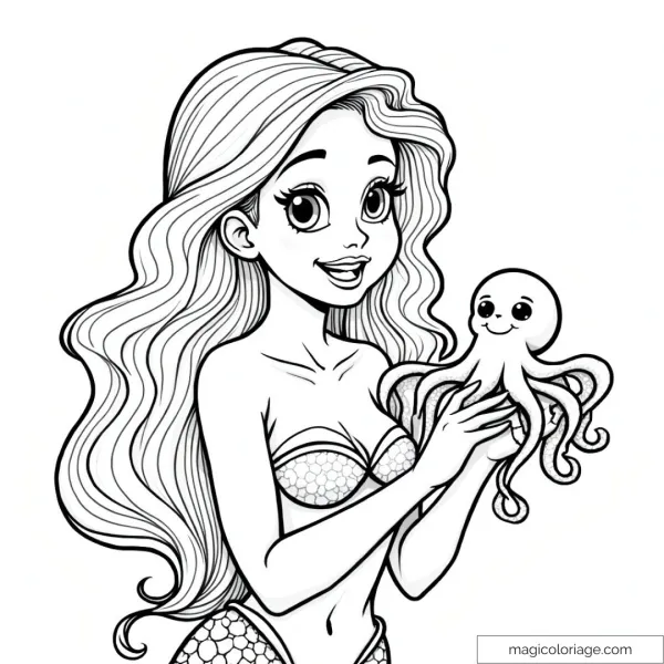 Image of a mermaid holding a smiling octopus