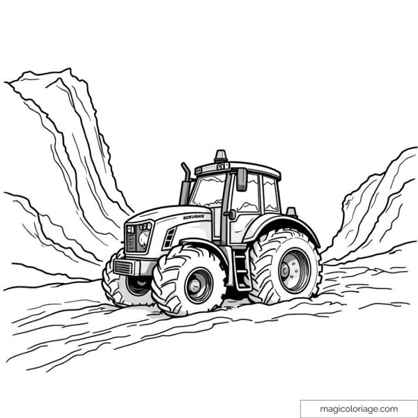 Pulling a sturdy tractor in a mountainous landscape to color.