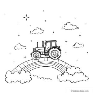 Dessin d’un tracteur sur un arc-en-ciel