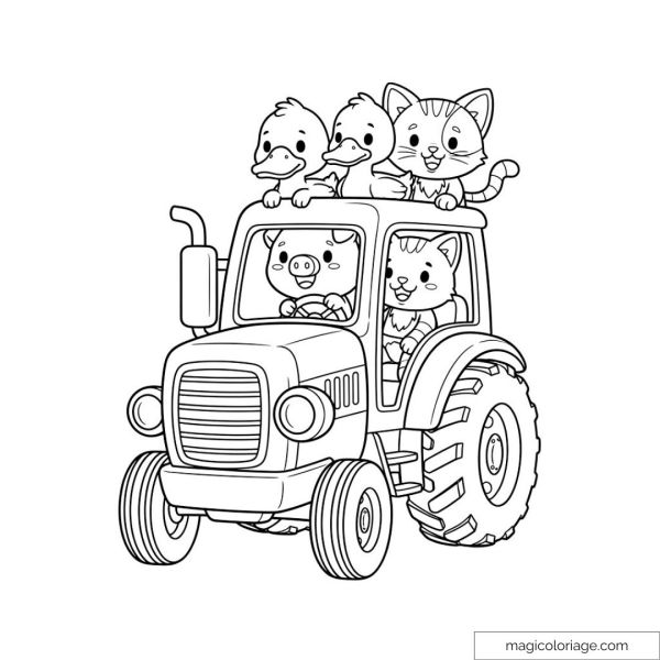 Cute animals on a tractor