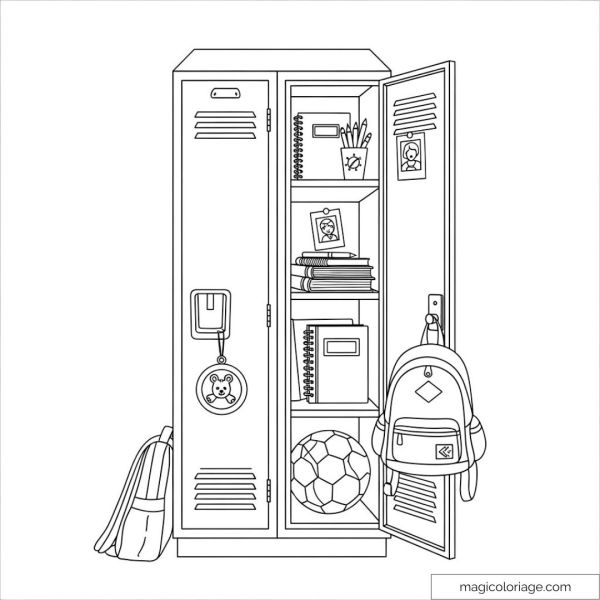 School locker with notebooks