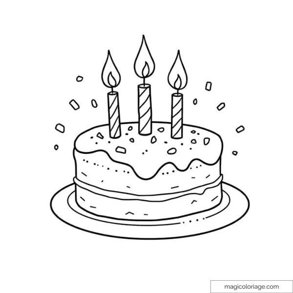 Coloring page: Cake with festive birthday candles