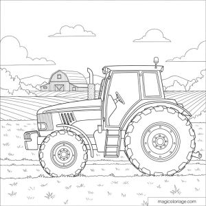 Image of a tractor on a farm with an agricultural landscape