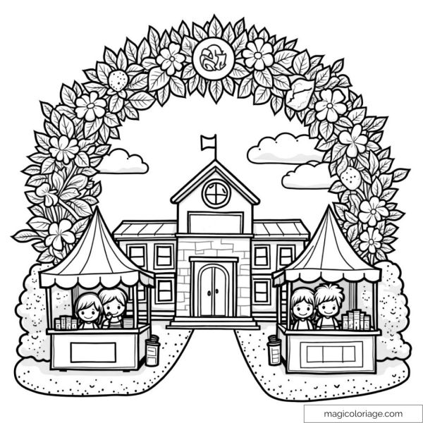 Back to school drawing with school