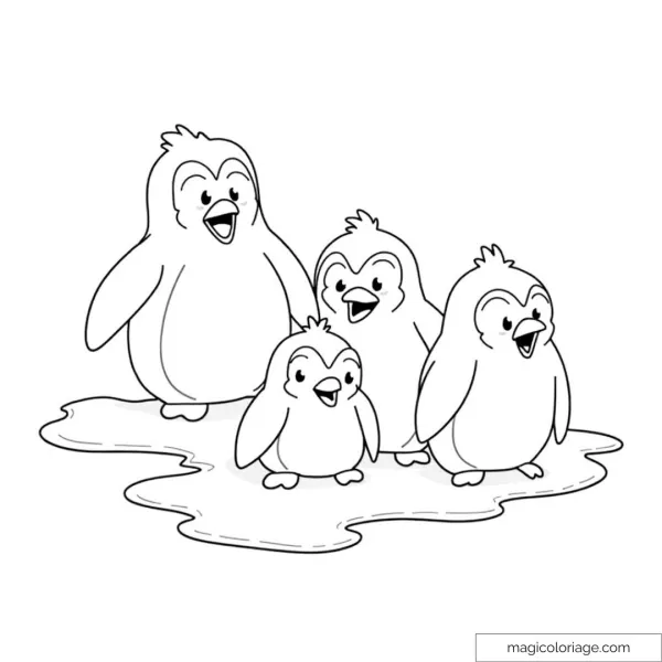 Happy penguins on ice coloring page