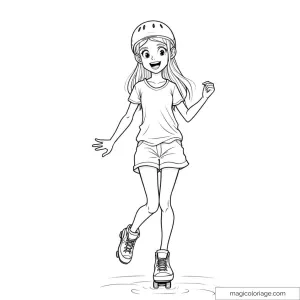 Fille en rollers avec casque