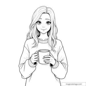 Dessin de personnage tenant une tasse de café