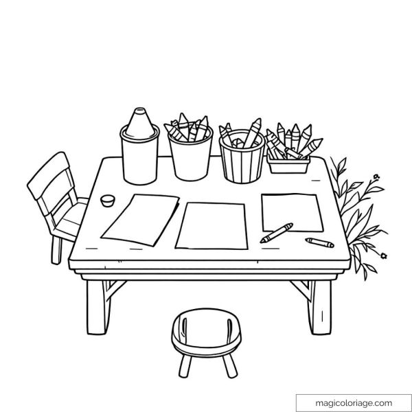School desk drawing with pencils