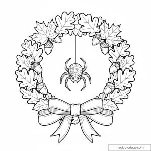 Dessin de couronne décorée avec araignée centrale suspendue