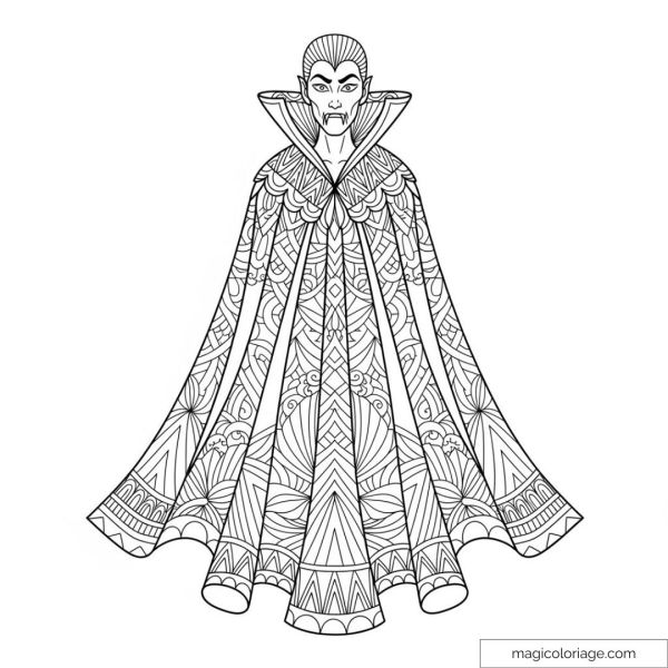 Dessin de Dracula en cape ornementée