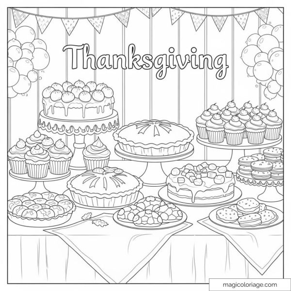 Thanksgiving Dessert Coloring Pages with Cakes