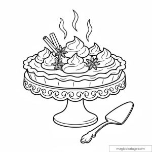 Dessin de tarte avec décoration gourmande et outils de cuisine