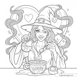 Coloriage sorcière avec chapeau