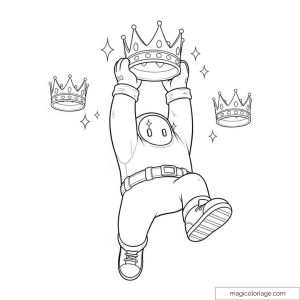 Dessin de personnage Stumble Guys saisissant une couronne