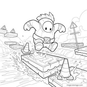 Personnage de Stumble Guys sautant sur des plateformes