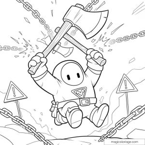Stumble Guys : personnage sautant avec des haches dans un décor d'aventure