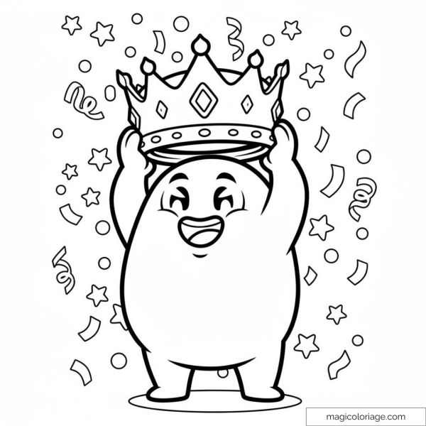 Personnage Stumble Guys joyeux portant une couronne entouré de confettis