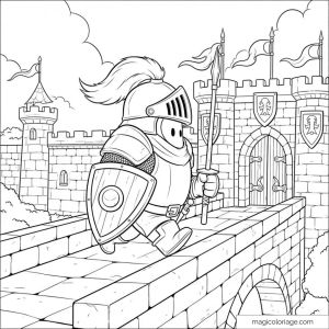 licorneier Stumble Guys avec armure devant un château médiéval