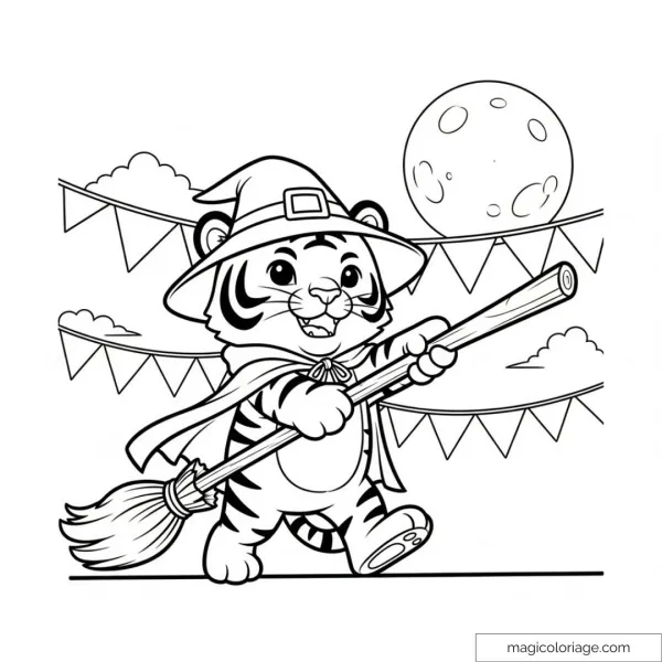 Wizard Tiger with Hat and Broom