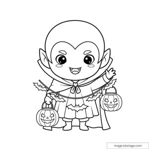 Dessin d'un vampire mignon avec citrouilles