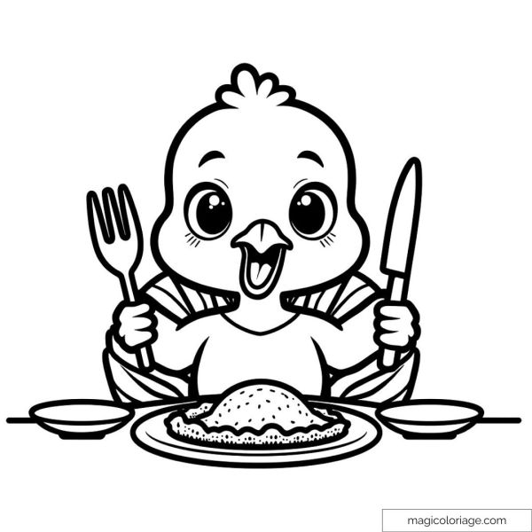 Image showing a happy turkey with knife and fork at the table